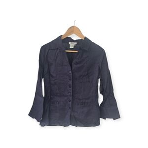 Puli 100% Linen Shirt Sz 10 Women Blue 3/4 Bell Sleeve Button up  Lagenlook